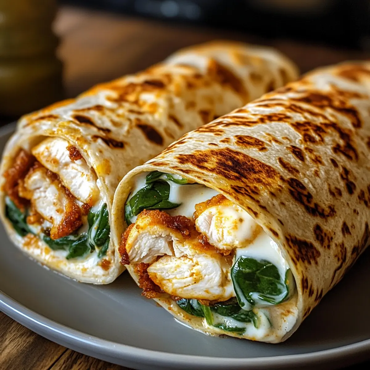 Knusprige Heißluftfritteuse Hähnchen- und Mozzarella-Wraps