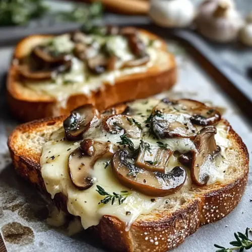 Knusprige Käse-, Pilz- und Knoblauchtoasts