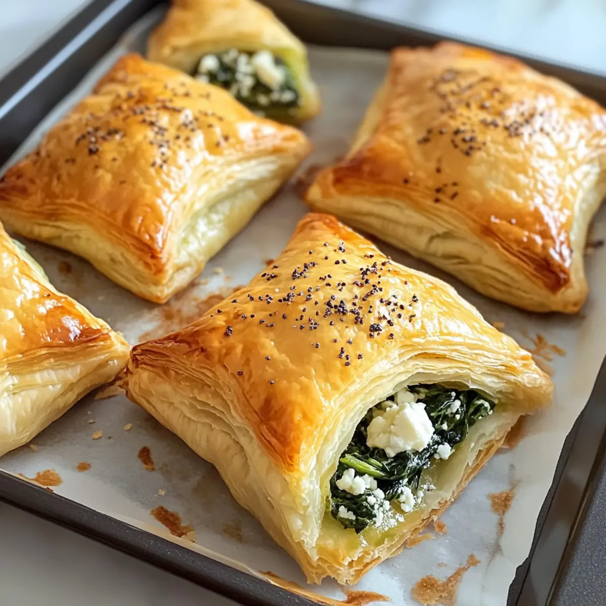 Blätterteig mit schuppigem Spinat und Feta