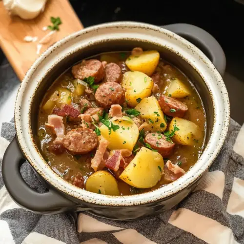 Dublin Coddle Rezept Zutaten: - 450 g Speck - 450 g Wurst - 2 Zwiebeln - 4 Kartoffeln - 1 Liter Hühnerbrühe - 1 Teelöffel Thymian - Salz und Pfeffer - Petersilie zum Garnieren Anleitung: 1. Den Speck in Stücke schneiden und in einem großen Topf anbraten, bis er knusprig ist. 2. Die Wurst in Scheiben schneiden und zum Speck hinzufügen, dann kurz mitbraten. 3. Die Zwiebeln hacken und zu dem Fleisch geben, einige Minuten anbraten. 4. Die Kartoffeln schälen und in Würfel schneiden, dann in den Topf geben. 5. Die Hühnerbrühe eingießen und alles zum Kochen bringen. 6. Thymian, Salz und Pfeffer hinzufügen und die Hitze reduzieren. 7. Das Coddle etwa 1-2 Stunden köcheln lassen, bis alles zart ist. 8. Mit frischer Petersilie garnieren und servieren.