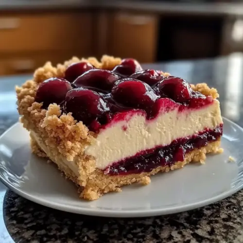 Käsekuchen mit Kirschen und Streuseln